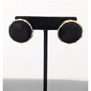 Vintage Black Velvet Stud Earrings Gold Tone Frame Classic Elegant Gothic